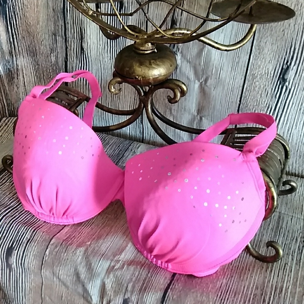 3/$20 Hot pink sequin lightly padded bra 38D